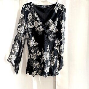 Vtg Nyc Design Women Top Sz XL Floral Silk Sheer Whimsigoth Dark Romantic 18392